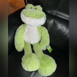 PIER 1 IMPORTS FROG PLUSH SOFT TOY STUFFED ANIMAL GREEN WHITE 24" SEWN Eyes NWT